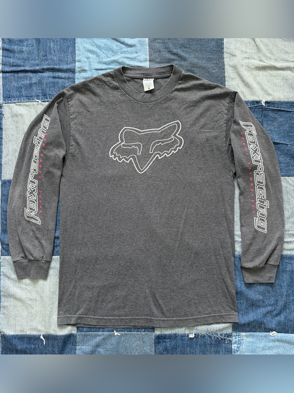 vintage fox racing long sleeve grey t shirt motocross y2k size L